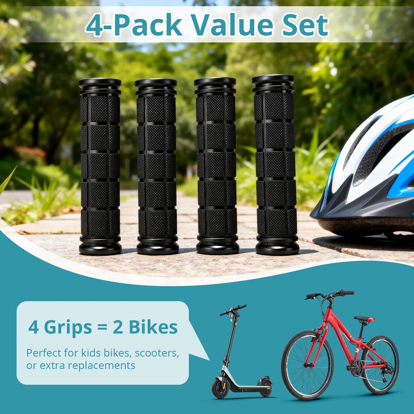 CHUNZEXI 4 PCS Bike Handlebar Grips, Rubber Bicycle Bar Grips Replacement, Non-Slip Handle Grips for Kids Bikes, Scooters, BMX, Mountain & Cruiser Bikes (Black)