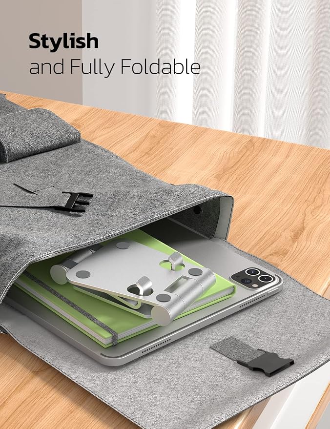 Nulaxy 2 Pack Dual Folding Cell Phone Stand, Fully Adjustable Foldable Desktop Phone Holder Cradle Dock Compatible with iPhone 17 16 15 14 13 12 Pro Max Xs Xr, All Phones, Silver