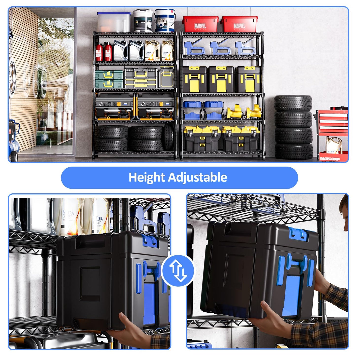 IZEUK 5-Tier Heavy Duty Metal Storage Shelving Unit (Black, 17.7" D x 47.2" W x 72.3" H, 1750 lbs Capacity), Adjustable Steel Wire Rack Shelf Organizer for Garage, Kitchen, Basement, Laundry, Office