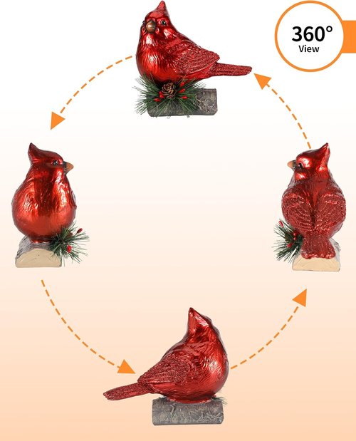 iStatue Red Cardinal Bird Figurines - Realistic 6.3'' Resin Statues for Holiday Home Decor | Set of 2