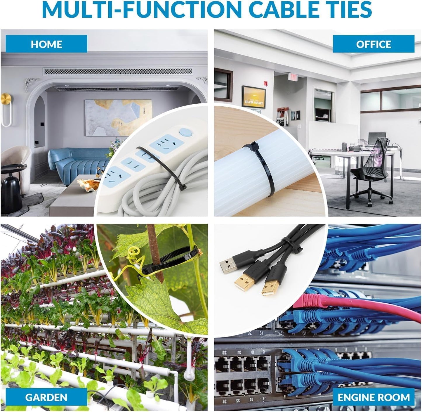 1000 8 Inch, 60 LBS PA66 XINGO PCS Black Zip Ties Tensile Strength, Self-Locking Nylon Plastic Nylon Wire Ties