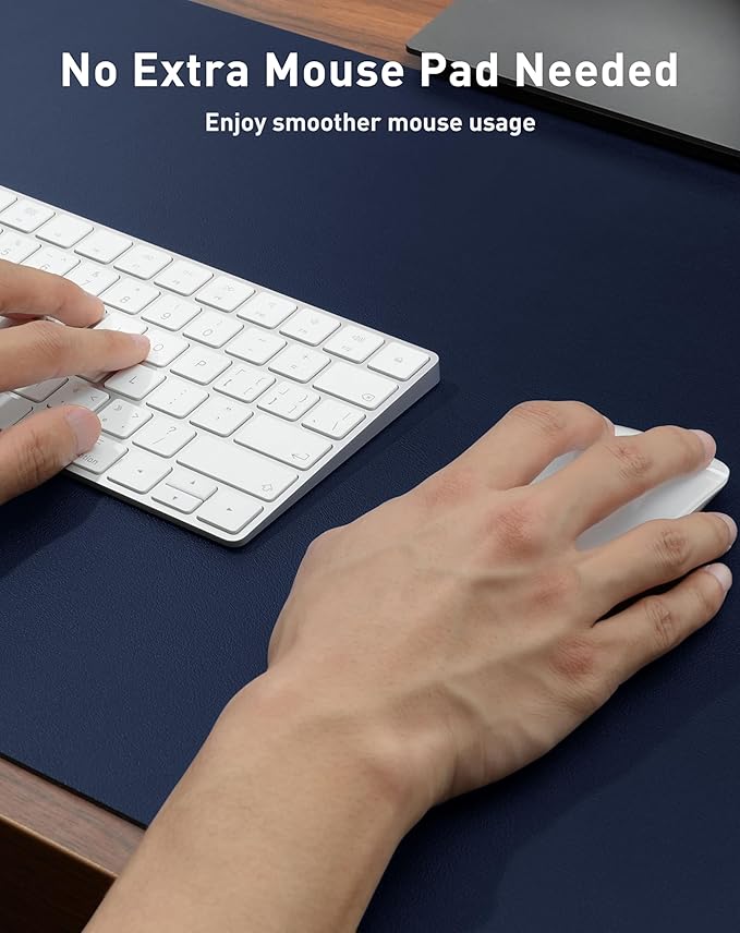 Aothia Faux Leather Desk Mat - Large Mouse Pad, Non-Slip PU Leather Blotter, Waterproof Writing Surface for Office and Home (Dark Blue, 63" x 17")