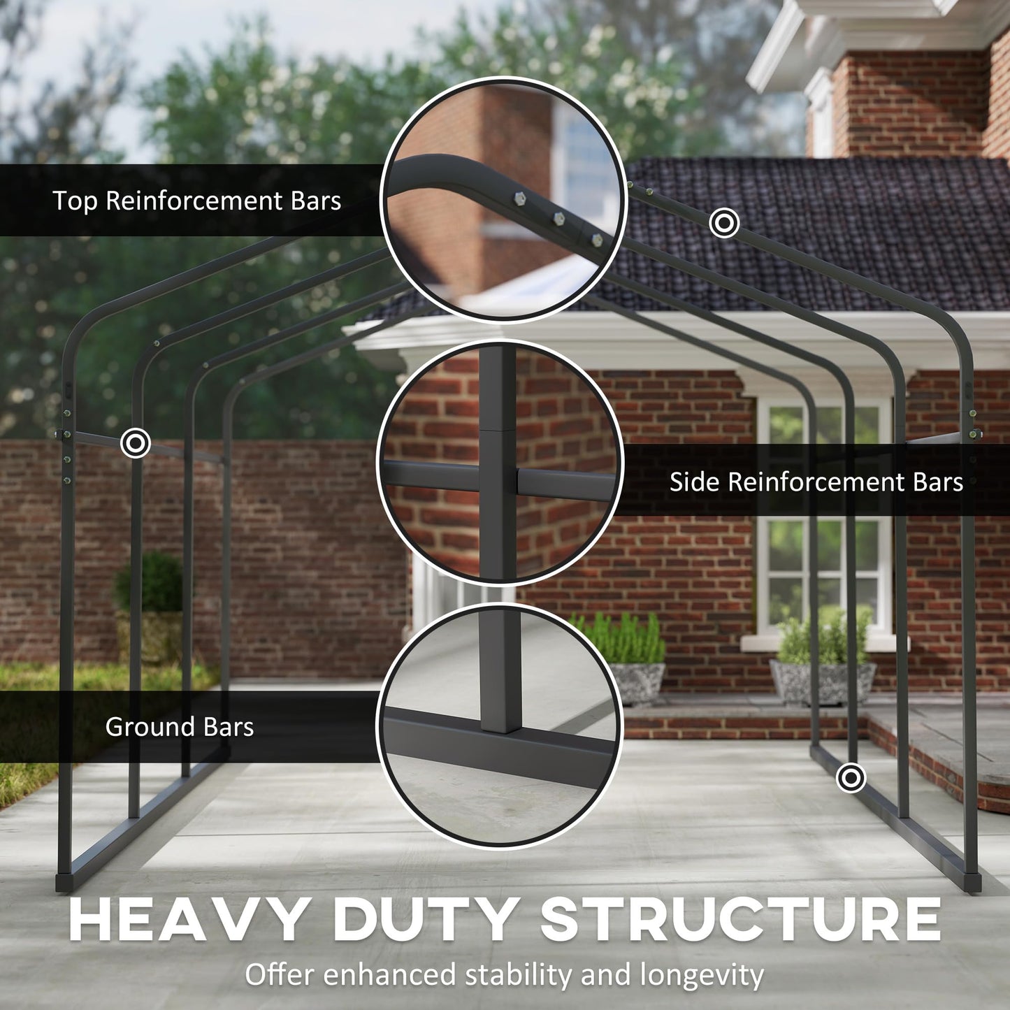 Outsunny 10' x 15' Heavy Duty Metal Carport, Waterproof Garage Car Canopy Shelter with Galvanized Metal Roof and Removable Sidewalls for Cars, Boats, Tractors, Dark Gray