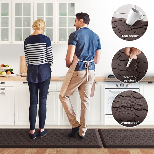 Kitchen Mat [2 PCS] Cushioned Anti-Fatigue Floor Mat Water Resistant Non-Skid Kitchen Mats and Rugs Ergonomic Comfort Foam Kitchen Rugs Standing Mat for Floor Office Sink Chocolate,17.3"x28"+17.3"x60"
