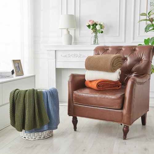 Douceur Light Brown Throw Blanket for Couch, Soft Chunky Cable Knit Throw Blanket, Classic Fisherman's Rib Stitch Pattern Throw for Living Room Gift, 60"X80"