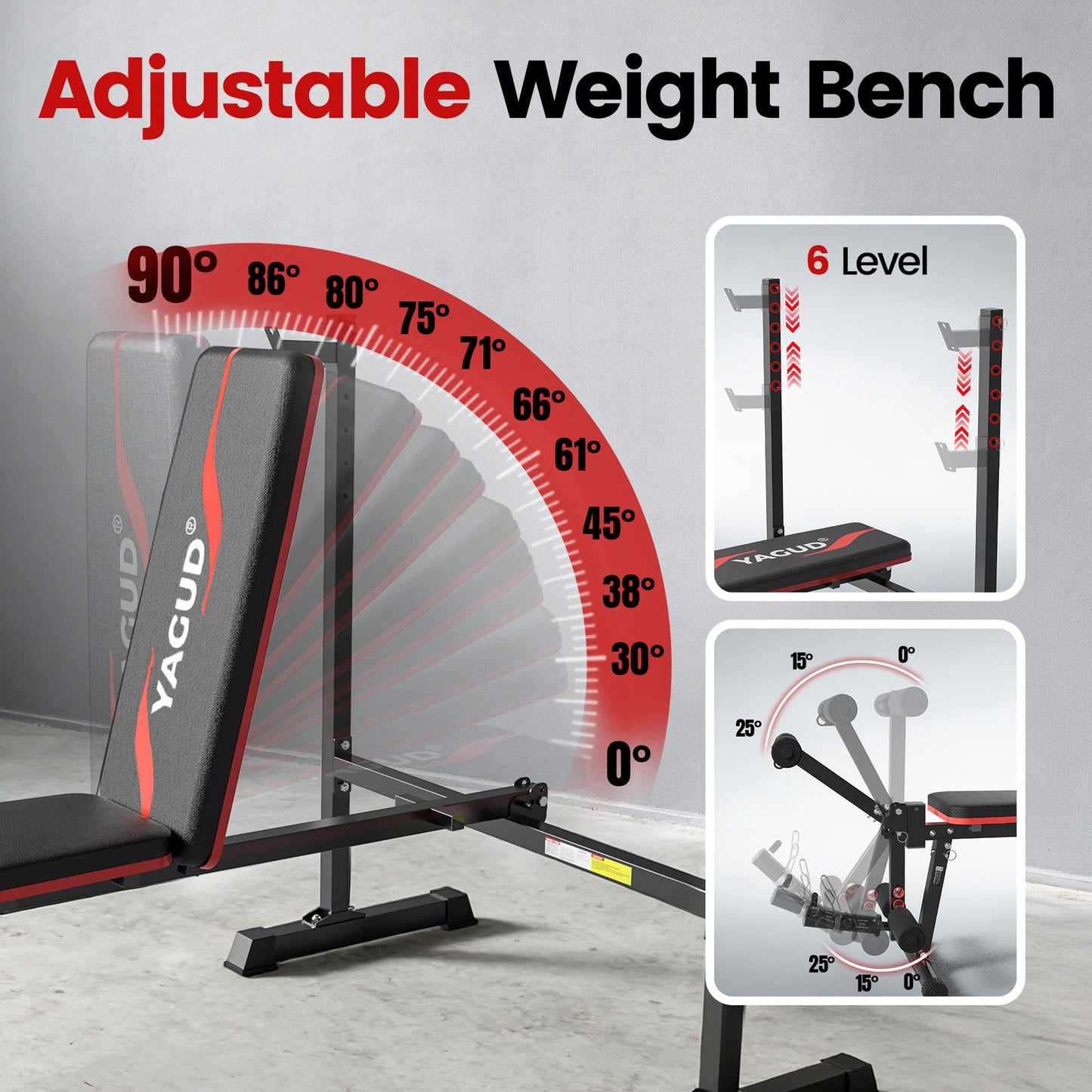 Weight Bench Set, 880LBS Adjustable Bench Press Set with Leg Extension and Barbell Rack, Safety Bar Catches, Fasting Foldable Workout Benches for Home and Gym
