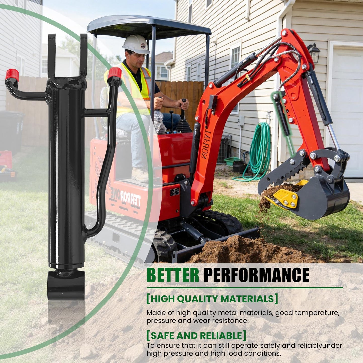 Mini Excavator Thumb Cylinder Hydraulic Cylinder 25mm/0.98in, Compatible with Below 2 Tons Mini Excavator Attachment, Small Digger Three Holes Hydraulic Thumb Clip (Only Cylinder)