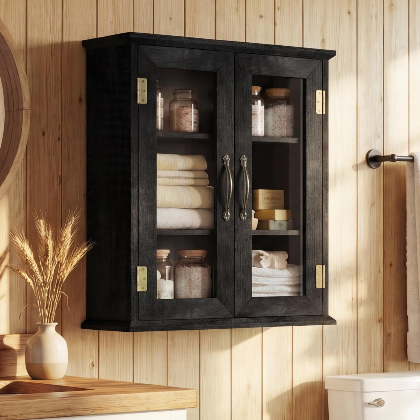 ChooChoo Bathroom Wall Cabinet, Medicine Cabinet with Acrylic Doors, Wall Mounted Over The Toilet Storage Cabinet with Adjustable Shelves for Bathroom, Kitchen, and Laundry Room, Black