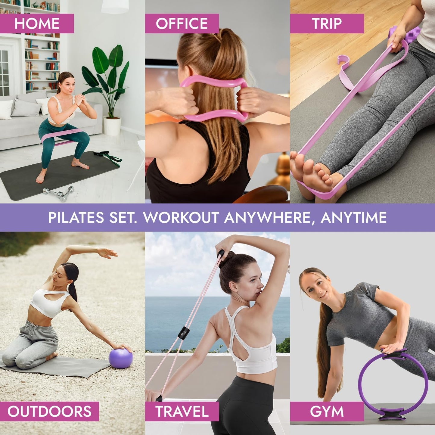 TTolbi Pilates Equipment Kit - Pilates Ring and Ball Set, Home Pilates Workout Kit for Women with Essential Accessories for At Home Workouts to Tone, Strengthen, Balance & Improve Flexibility