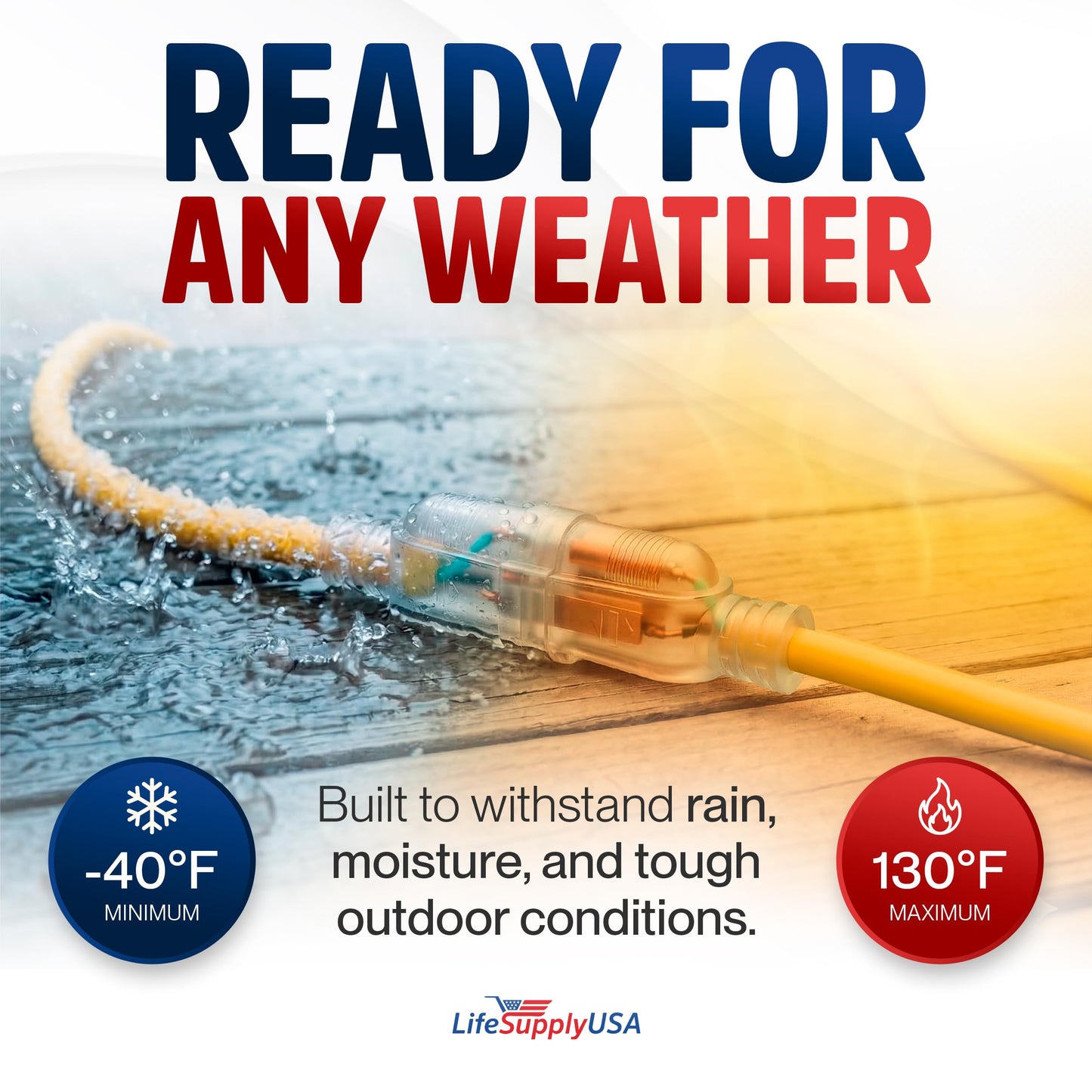 200ft Outdoor/Indoor Extension Cord 12/3 Gauge Extra Heavy Duty 3 Prong SJTW, Waterproof, Flexible Cold-Resistant Long Power Cord,8A 125V 1000W, Yellow by LifeSupplyUSA