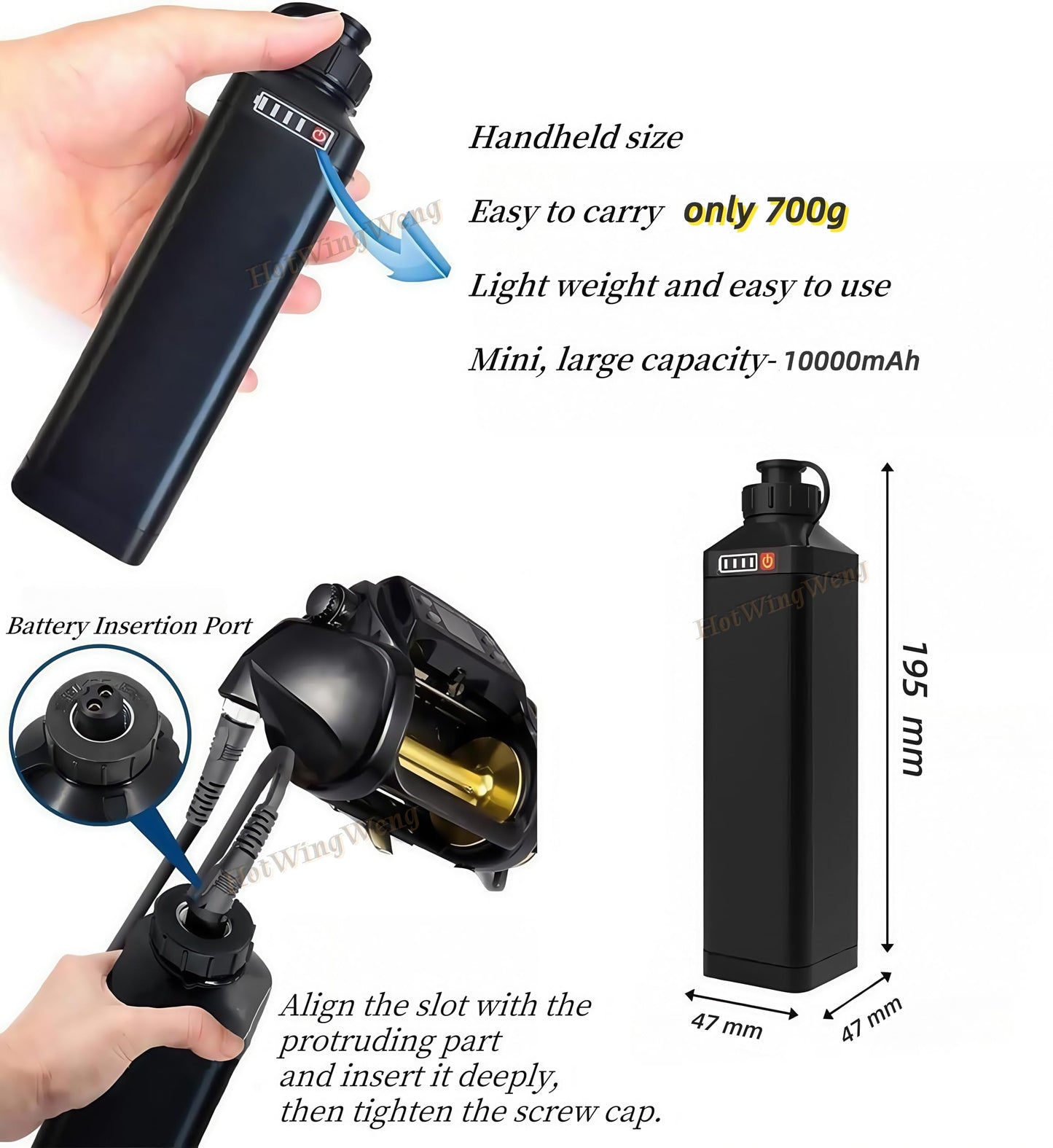 HotWingWeng 14.8V10000mAh Daiwa Electric Fishing Reel Lithium Battery Casing Kit with Power Cable for Saltwater Deep Sea Fishing