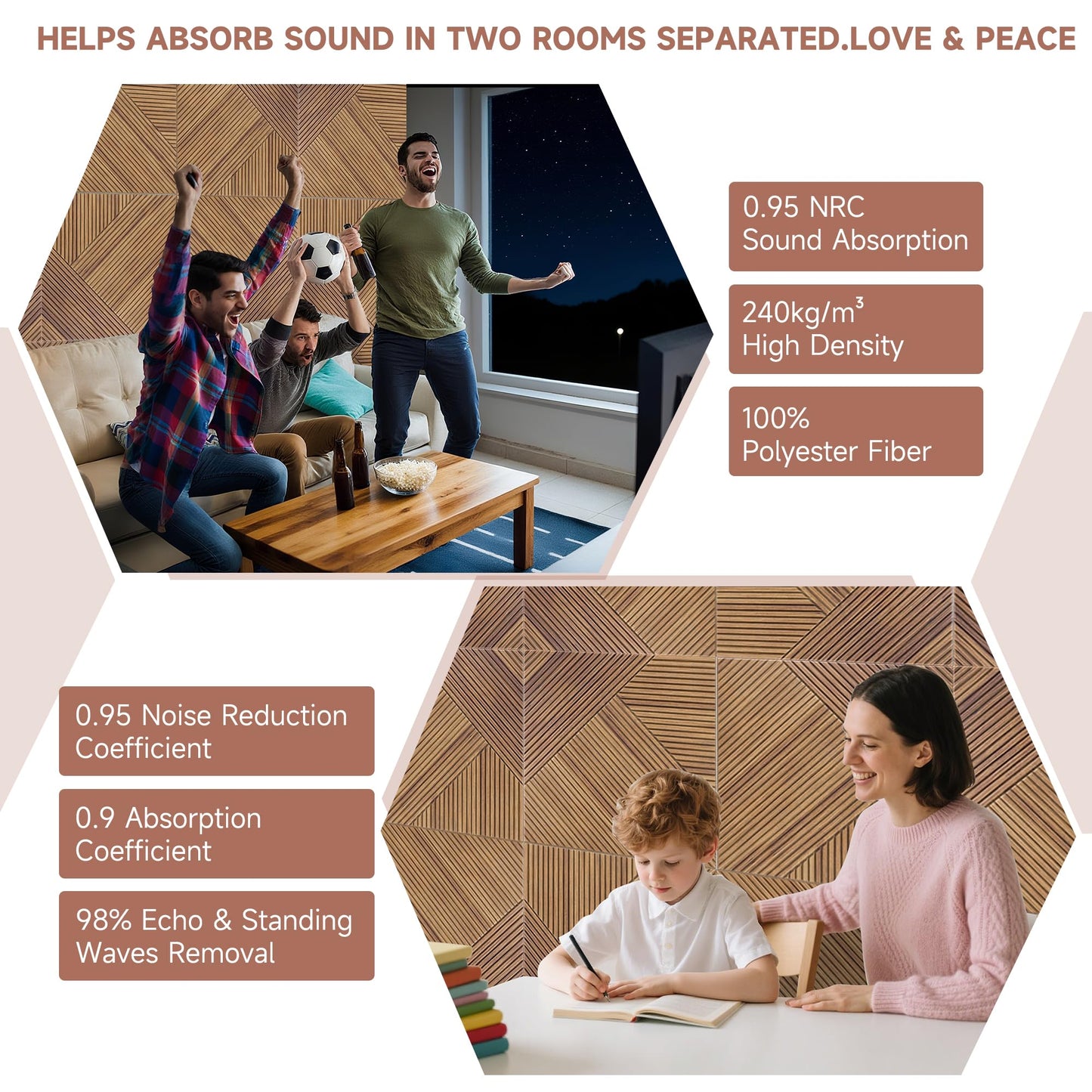 TO-TH Acoustic Wall Panels,6 Pack Total Size 72 x 48 Inches,Self-Adhesive Decorative Acoustic Panels for Wall and Ceiling,3D UV Printing with Wood Look,Beech