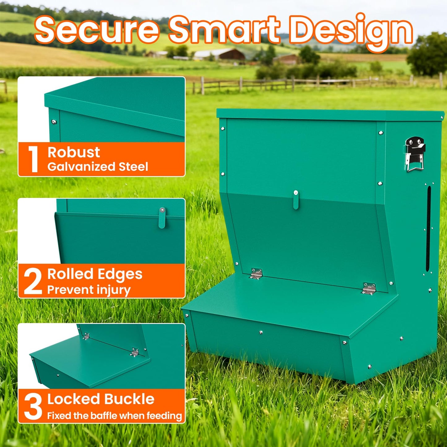 PURRPAXZ Pig Feeder, 2-Door Heavy Duty Galvanized Steel Hog Feeder,3.7 Bushels Capacity,Outdoor Pig Feeders with Visable Feed Design, Livestock Feeder for Barn, Farm, Feeding up to 5 Small Hogs, Green