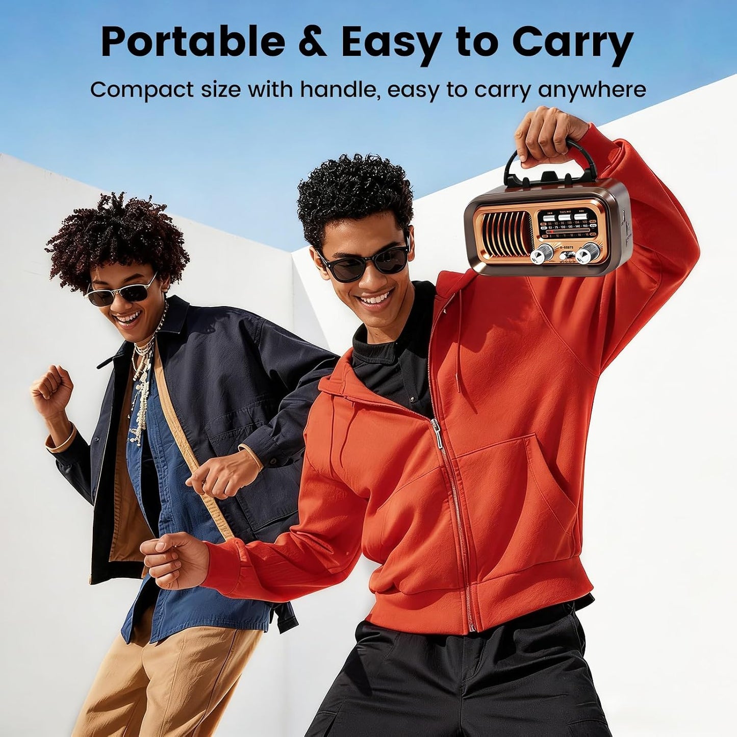 Bingxue MP3 Vintage Portable Radio with Bluetooth & TWS, AM/FM/SW Reception, Solar/D Battery/USB Charging, Player, TF