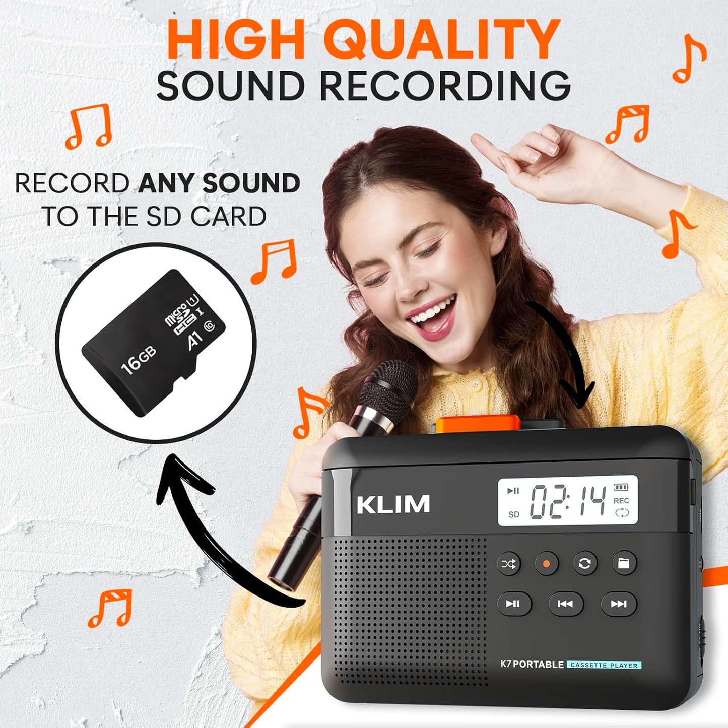 K7 Cassette Cassette MP3 16GB KLIM Tape Player - to Converter - Portable - Built-in Microphone & Speaker - Rechargeable