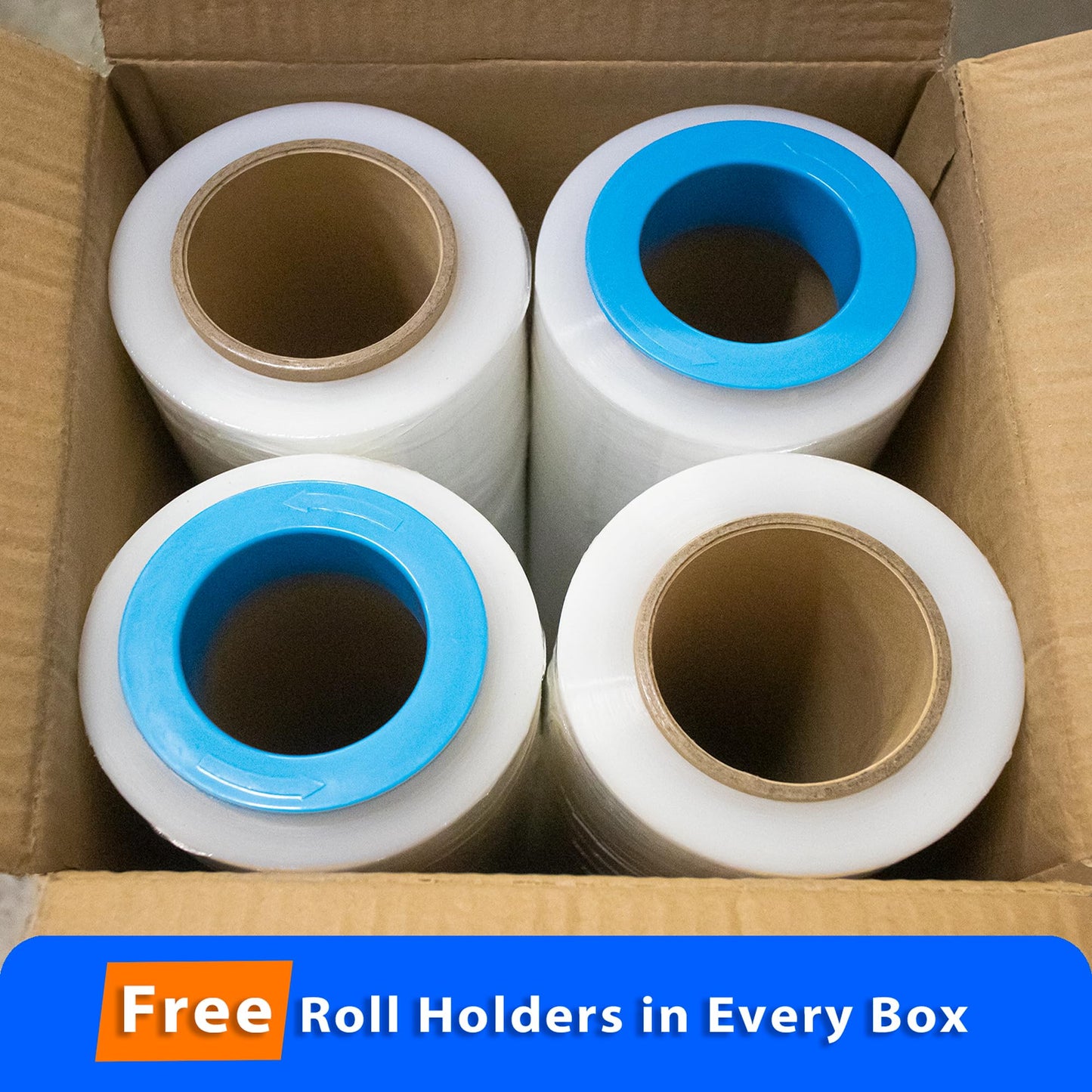 4 Rolls x 18" x 1500 Feet x 80 Gauge Clear Commercial Grade Heavy Duty Plastic Stretch Film Shrink Wrap | Industrial Strength Durable | Shipping Moving Packing Logistics | Holder Included