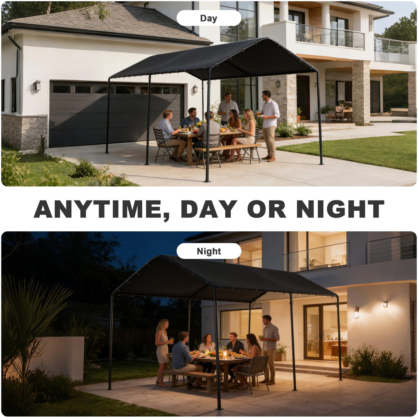 10 x 20 FT Carport Heavy Duty, Portable Garage Canopy Outdoor, Galvanized Car Canopy for Car Garage Shelter Tent Party Tent with Anchor Kit (Black)