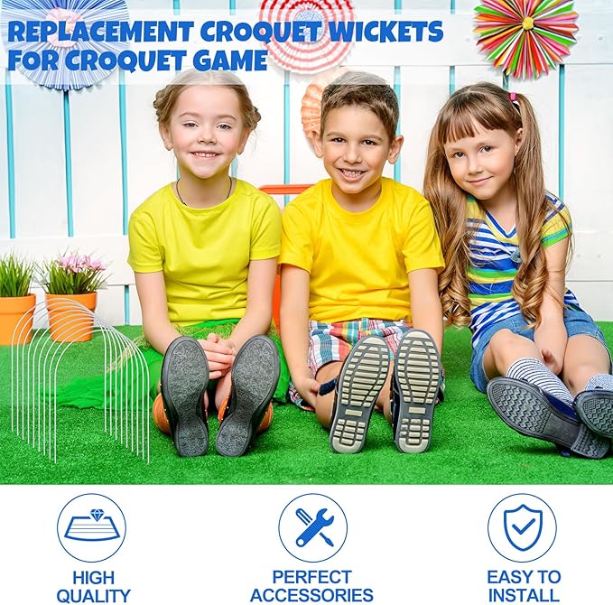 Deekin Set of 9 Croquet Wickets Replacement for Croquet Metal Hoops with Galvanized and Plastic Coating for Family Lawn Backyard Outdoor Game(U Shape)