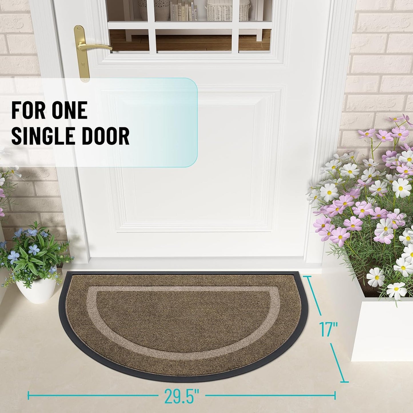 OLANLY Half Circle Door Mat - Waterproof All-Season Doormat for Indoor/Outdoor Use | 29.5x17, Brown
