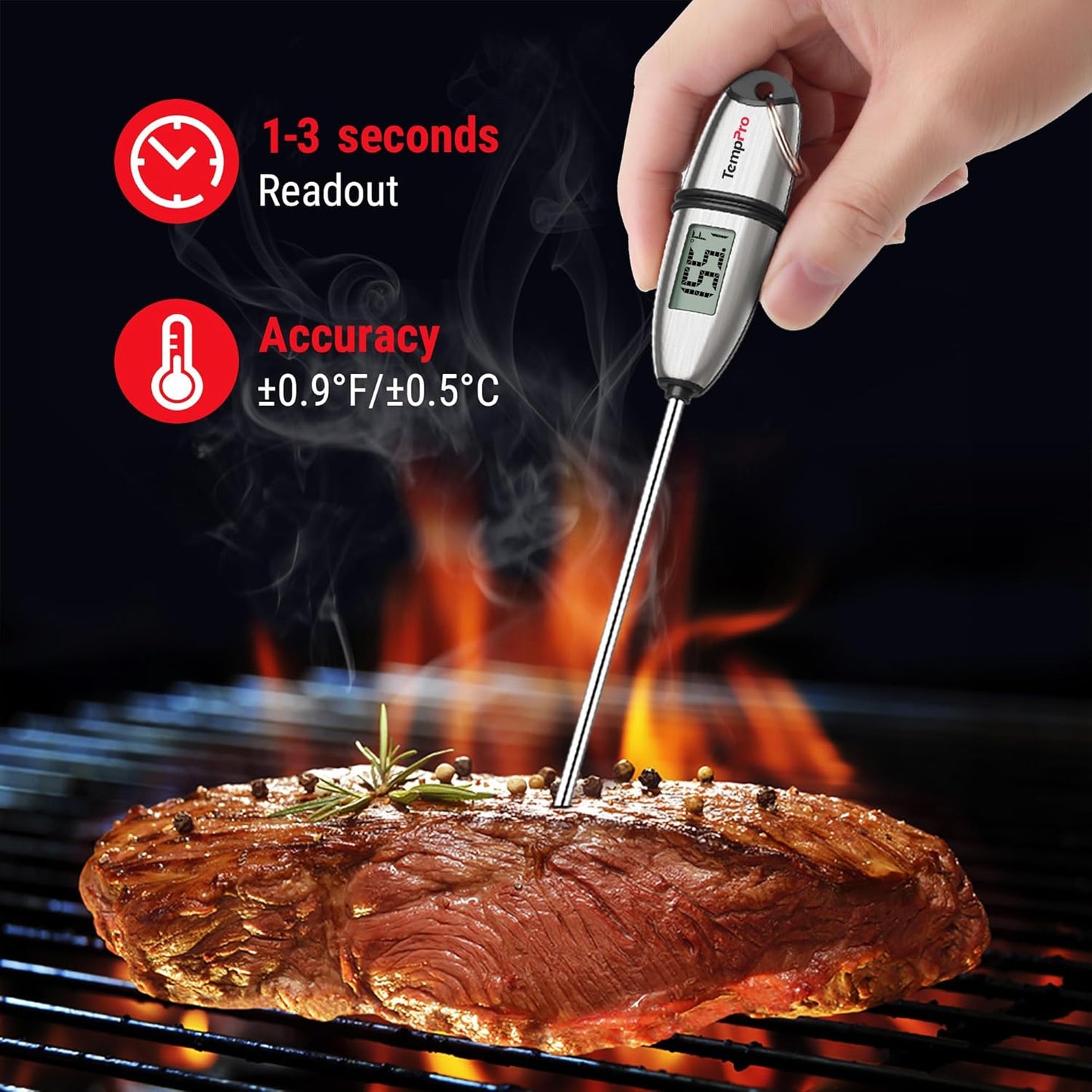 TempPro Digital Food Thermometer - Super Long Probe for Cooking, Baking, and BBQ | Ideal for Meat, Bread, and Candy