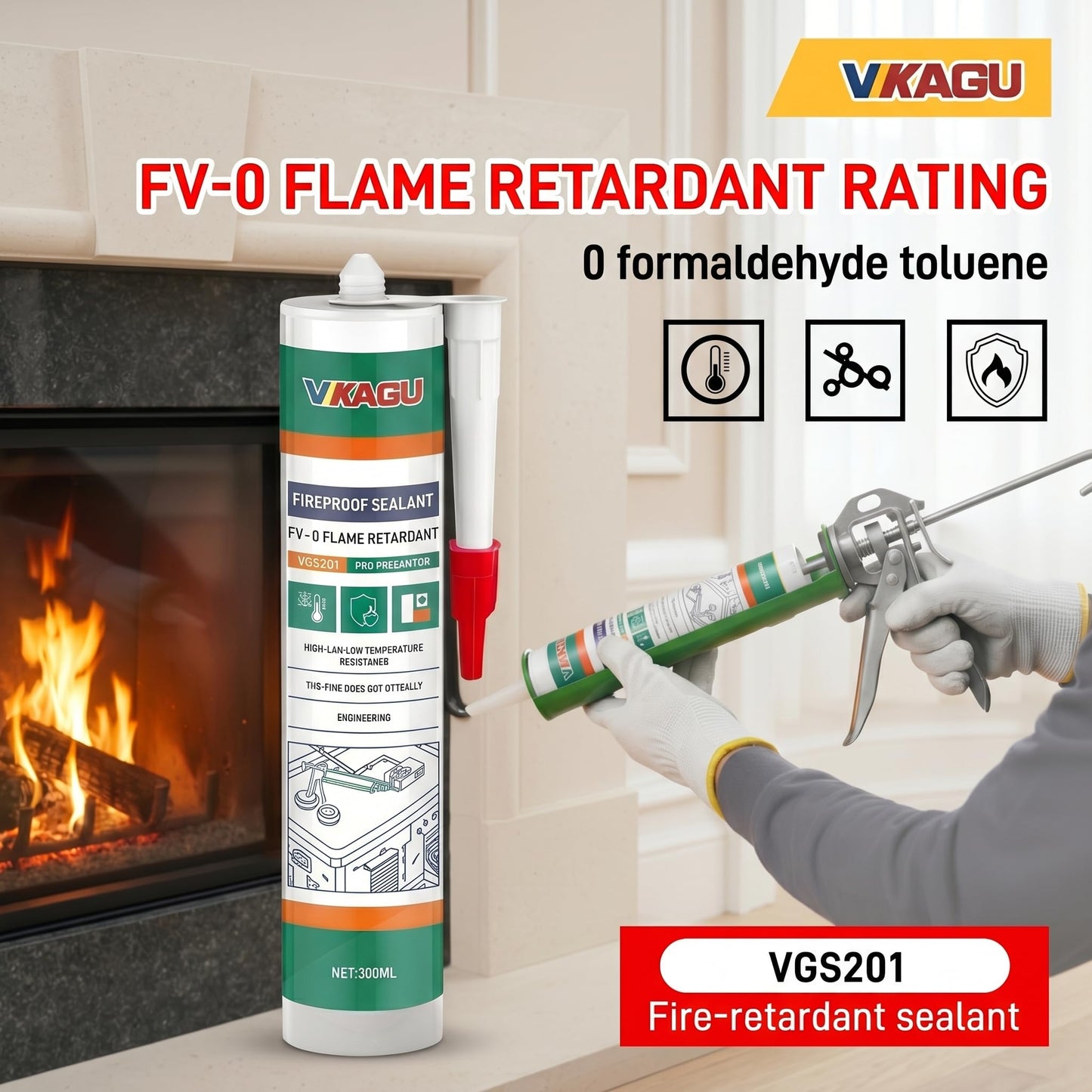 VGS201 High Temperature Sealant Caulk, White Color Fireplace Sealant Fireproof Caulk, 10.15 Fl Oz, 12 Pack Fast-Drying Formula, Suitable for Ovens, Stoves, and Chimneys