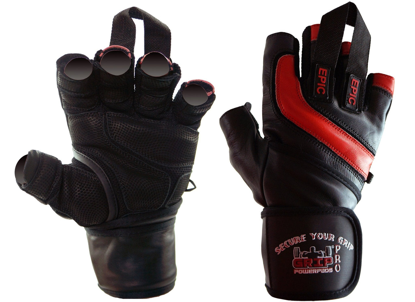 Epic Leather Gym Gloves with Built in 2" Wide Wrist Wraps Best Grip & Design for Weightlifting Power Lifting Bodybuilding & Strength Training Workout Exercises (RED, 2X-Large 9 5/8" - 10 1/2")