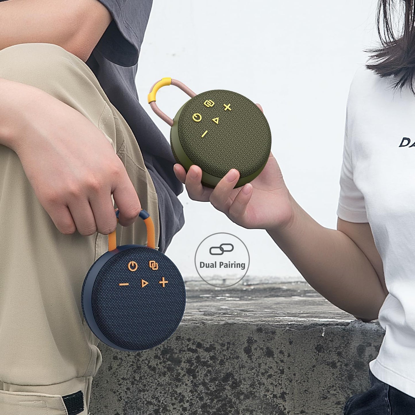 Musibaby 5.3, Packs, Rugged Mini Clip-On Speaker BT Waterproof Build, Shock-Resistant Rubber Shell, Great for Camping