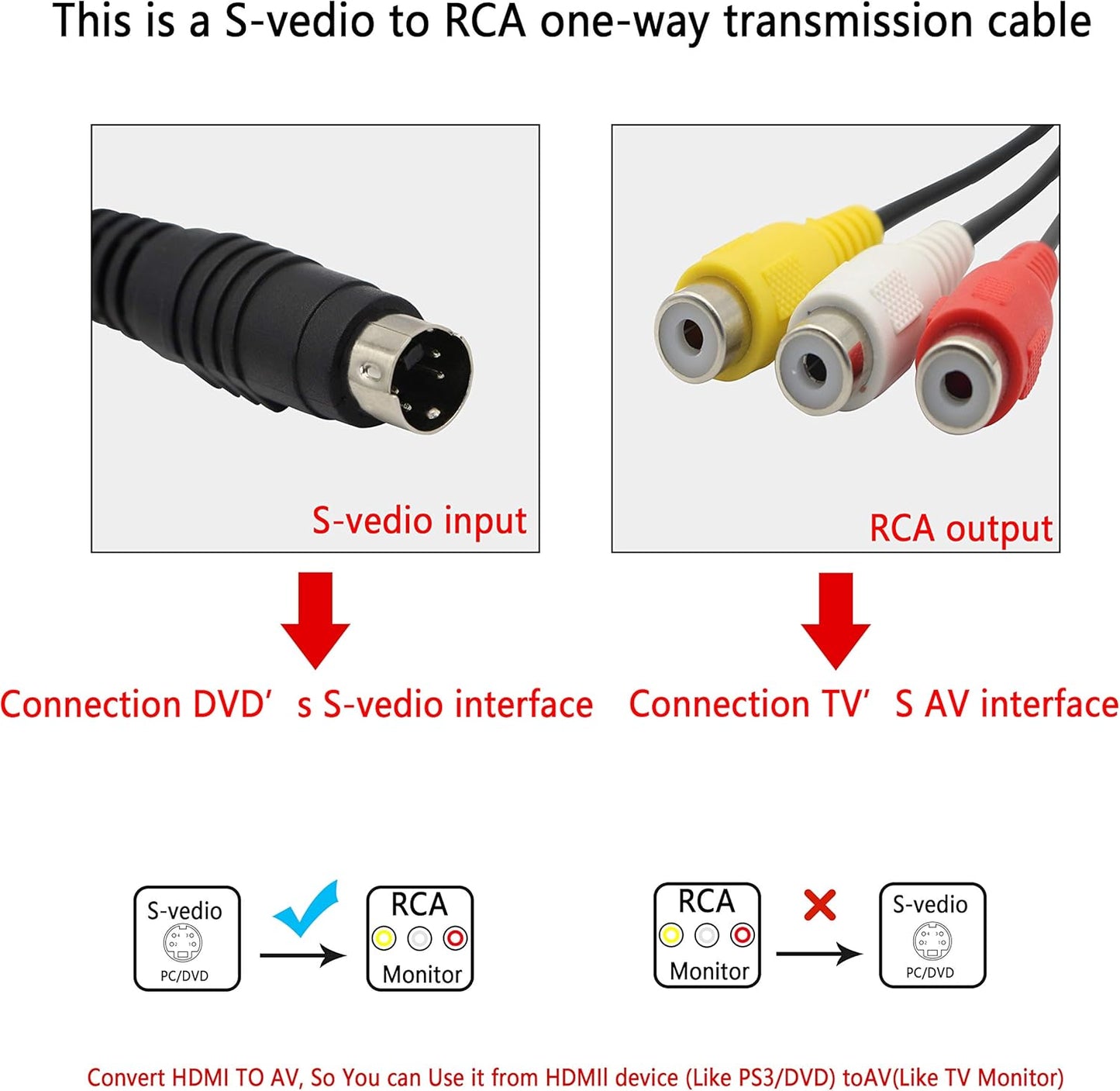 4 3 (27cm) Pin S-Video to RCA AV Female Cable for TV PC Computer Video AV Projector for Video TV Laptop Adapter Cable