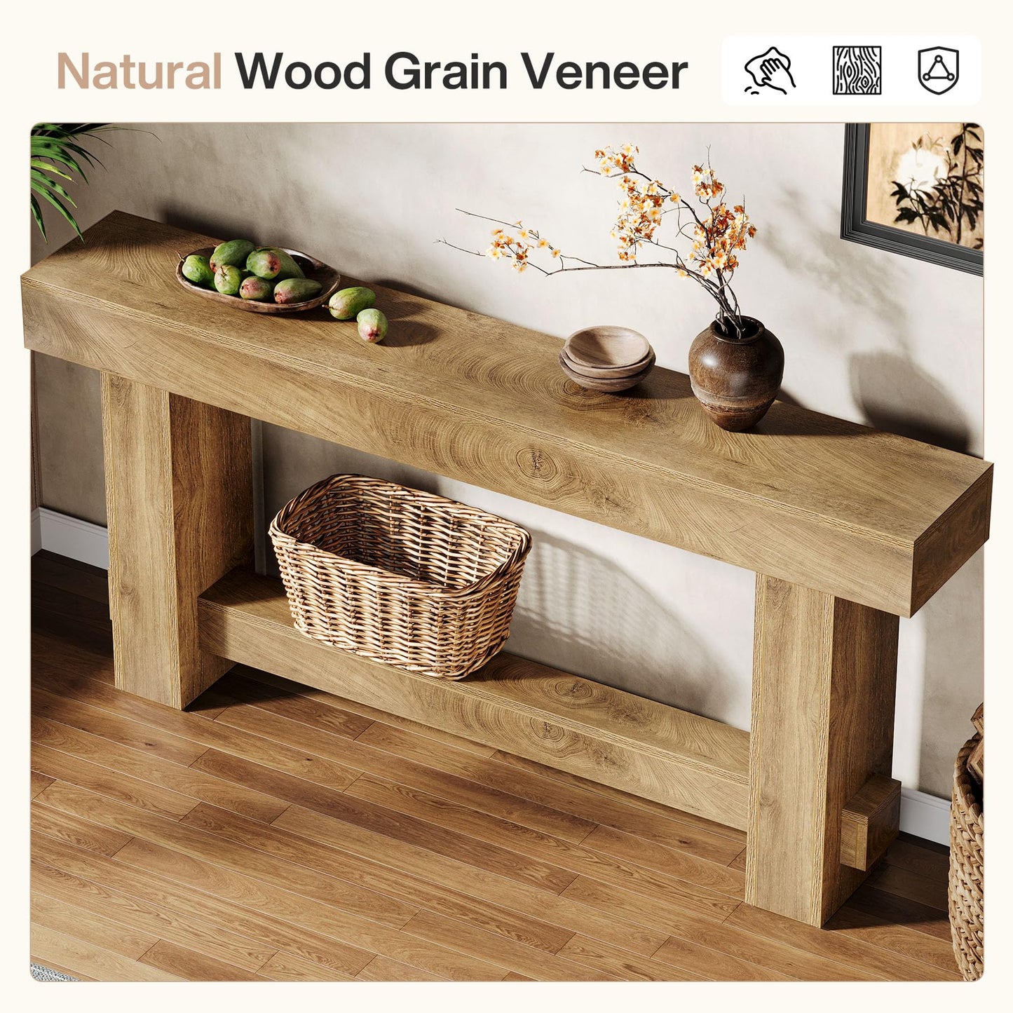 Tribesigns 70.9" Entryway Console Table, Extra Long Wooden Farmhouse Sofa Table Behind Couch, Modern Rustic Foyer Stand with Thick Legs for Hallway, Living Room, Wood Grain Finish