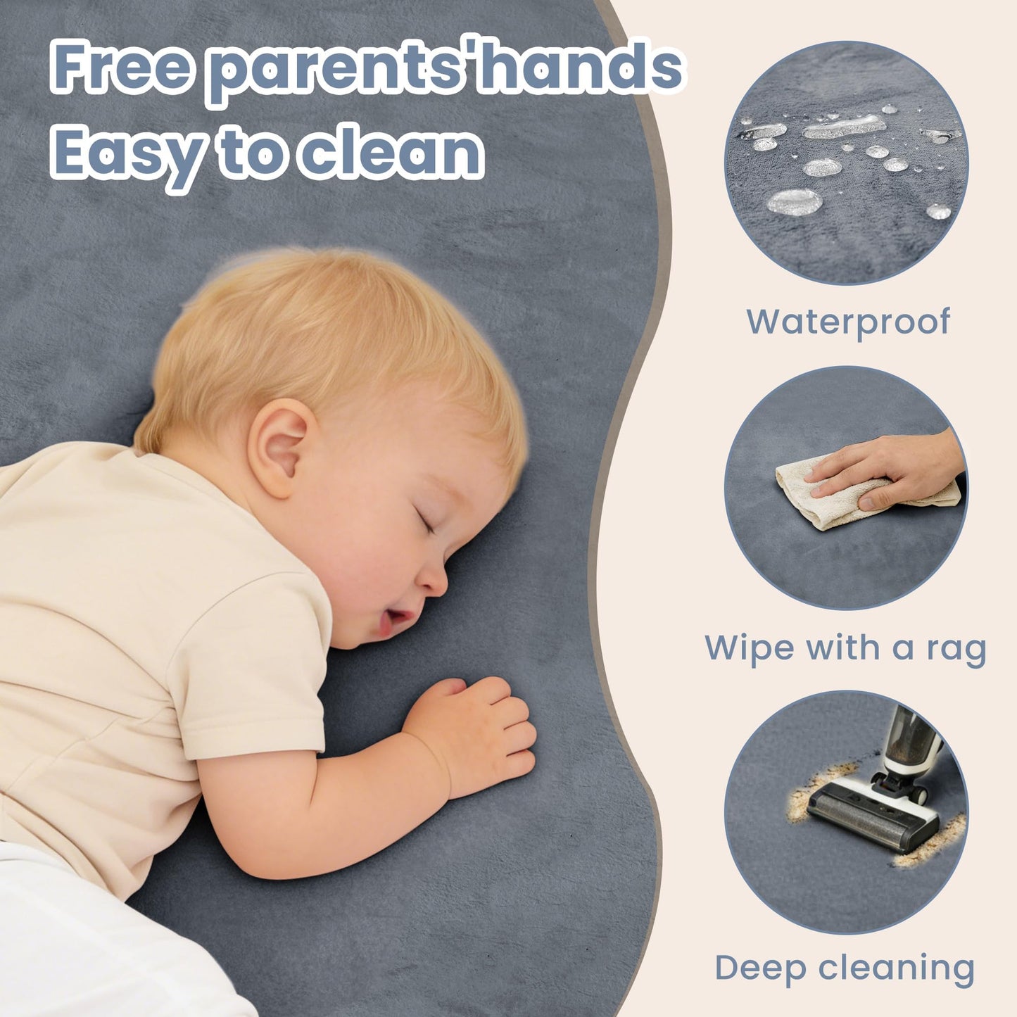 ACOMOPACK 1.3" Thick Baby Play Mat for Floor 59x71-Large Water-Repellent&Non-Slip Memory Foam Mat for Kids,Toddlers,Soft Velvet Nursery Rug for Tummy Time&Crawling,Yoga,Tatami Style(Grey)
