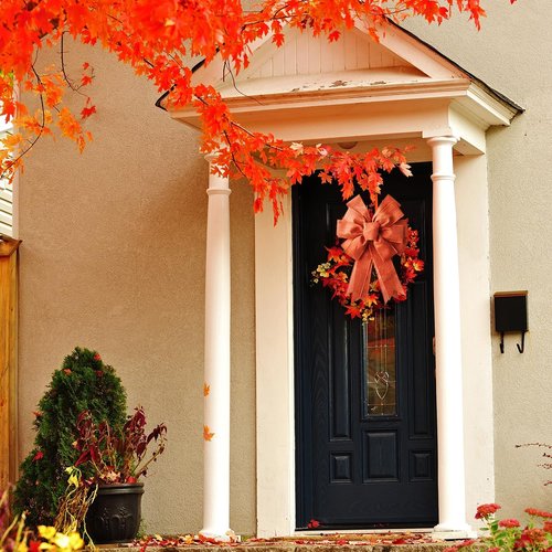 Large Fall Bow Wreath - Thanksgiving Decor with Buffalo Bows | Indoor/Outdoor Orange Holiday Decoration