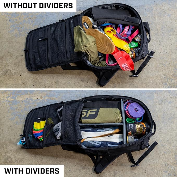 SERIOUS STEEL FITNESS Gym Bag, Rip-Resistant Fabric, Heavy Duty (Black, Backpack (Pro-Mini (26L) with Dividers))