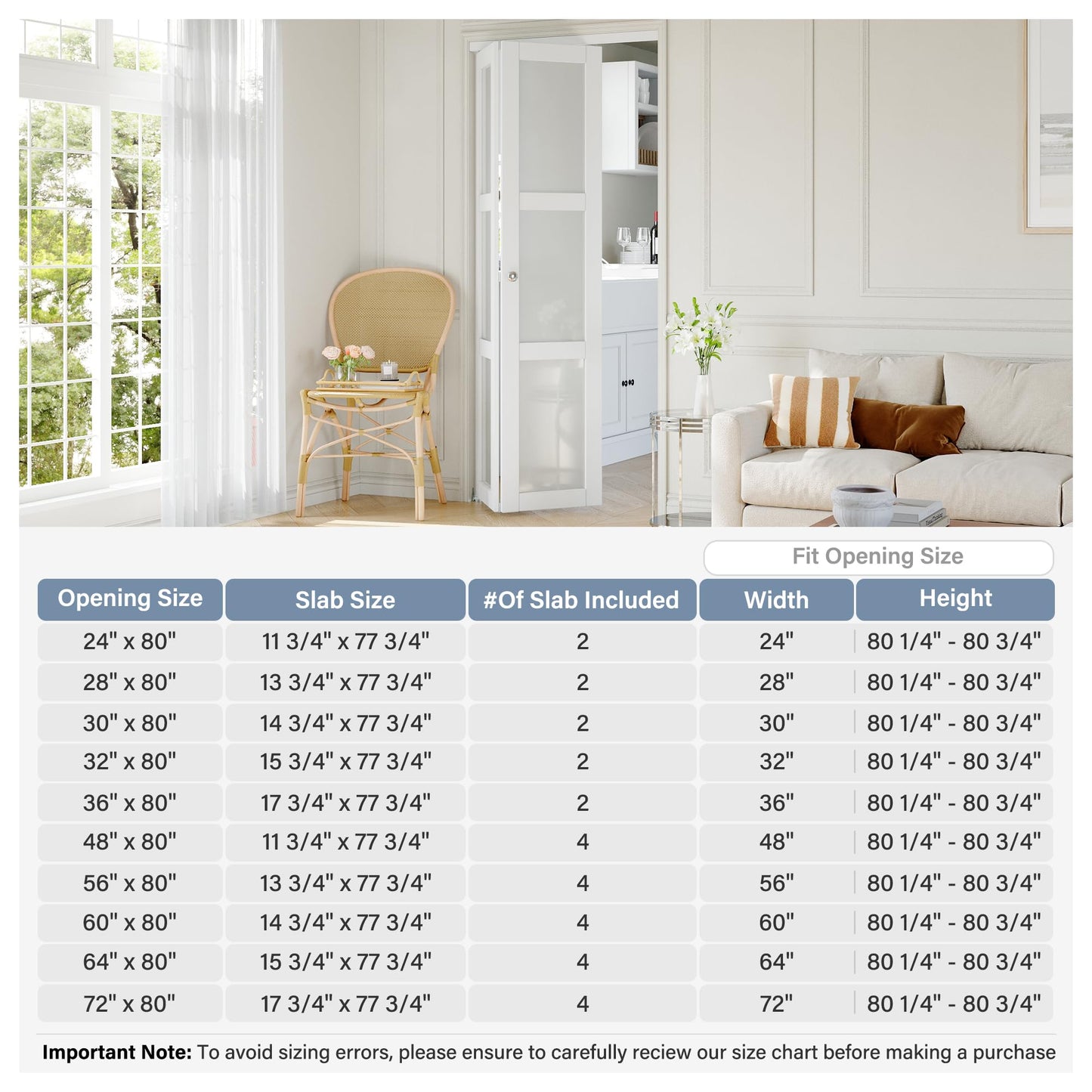 Bifold Doors for 24" x 80" Opening, 3-Lite Frosetd Glass Bifold Closet Door with Hradware Kit & Handles, Interior Foliding Barn Panels for Closet/Pantry/Laundry PVC Surface Pre-Assembled, White