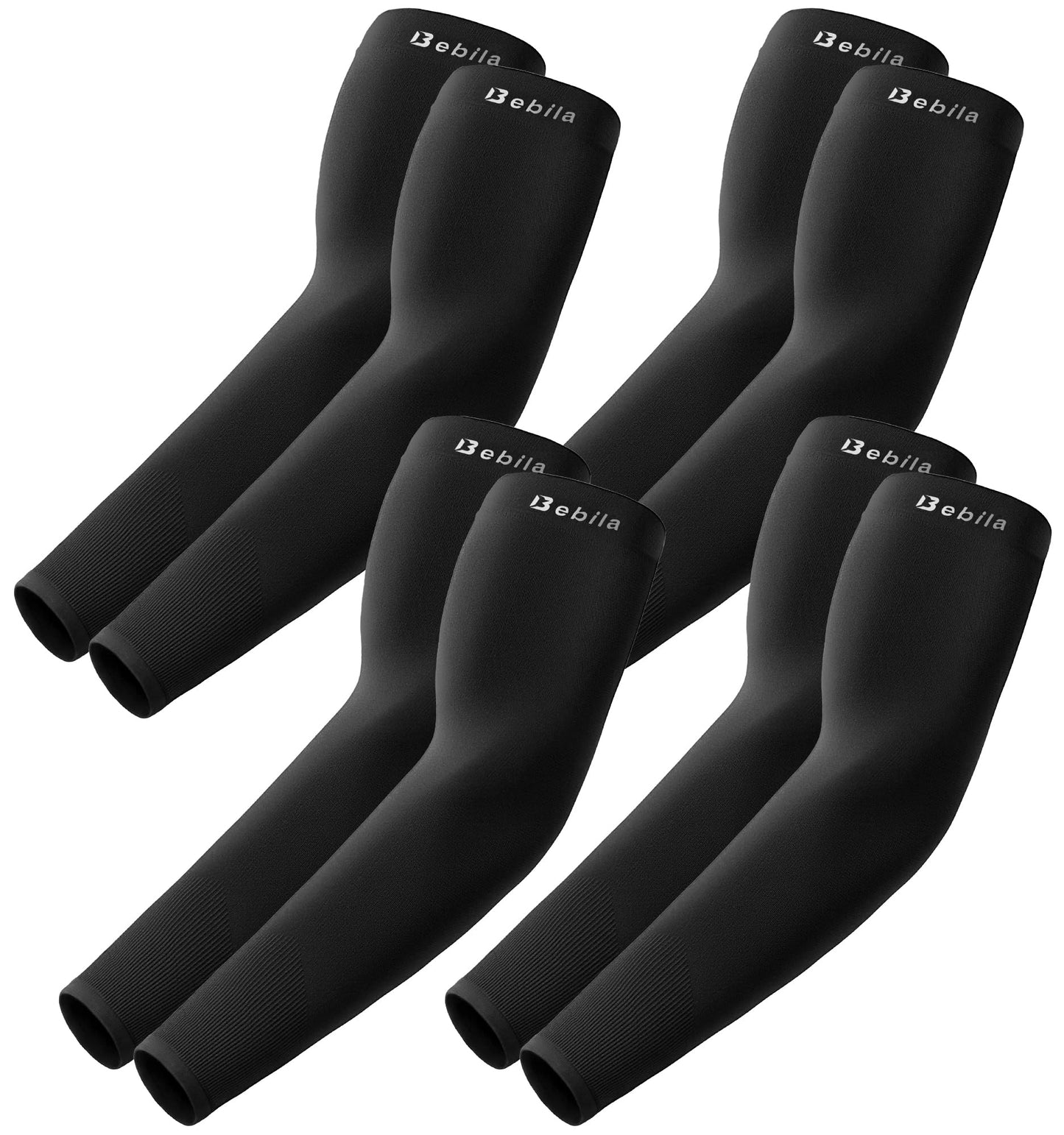 Bebila Arm Sleeves for Men Women, UV Sun Protection Sports Cooling Compression Sleeves for Basketball Golf Outdoor (Black, Medium)
