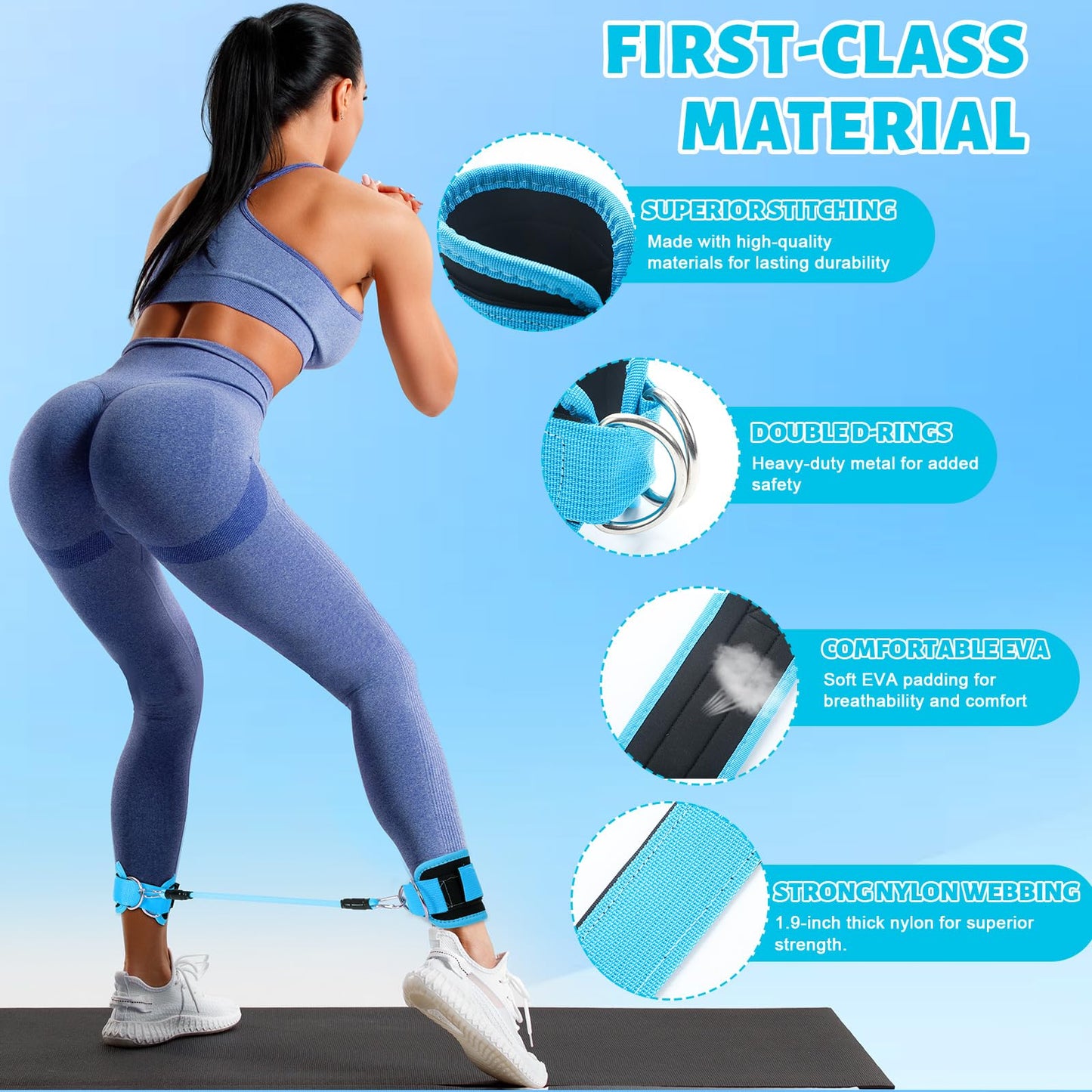 RoundFunny Pilates Ring Circle Set 18 Pcs Exercise Equipment Accessories for Women Workouts Pilates Ball Stretching Strap Magic Circle Yoga Ring Gym Back Bag Resistance Band Anti Slip Socks (Blue)