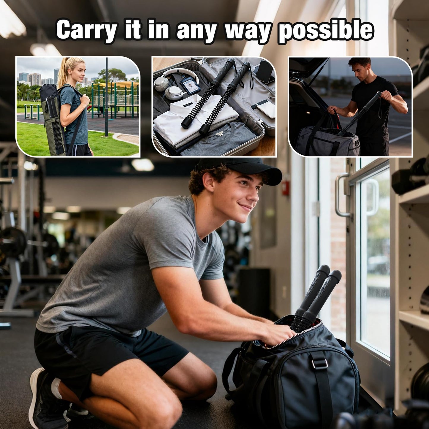 Gonideerix 2-in-1 Ropeless Battle Ropes (2-Pack), Adjustable to Resistance Training Stick – Portable Full Body Workout for HIIT, Cardio, Strength & Muscle Training, Low-Impact Home Gym Equipment for Men & Women