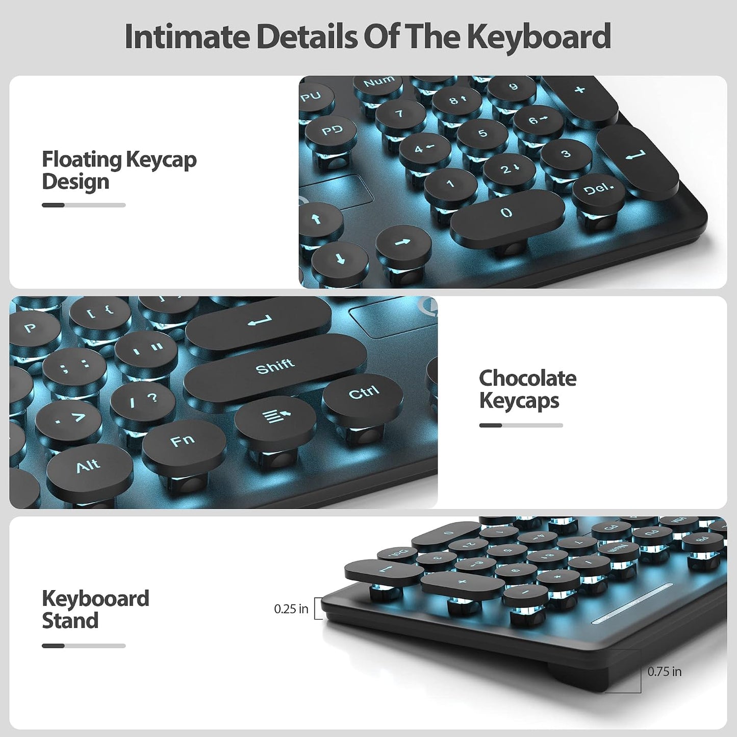 SbocKeeb Keyboards,104-Key Keyboard(V300/Black) Full Size Black Typewriter Retro Punk Keyboard Round keycap with LED