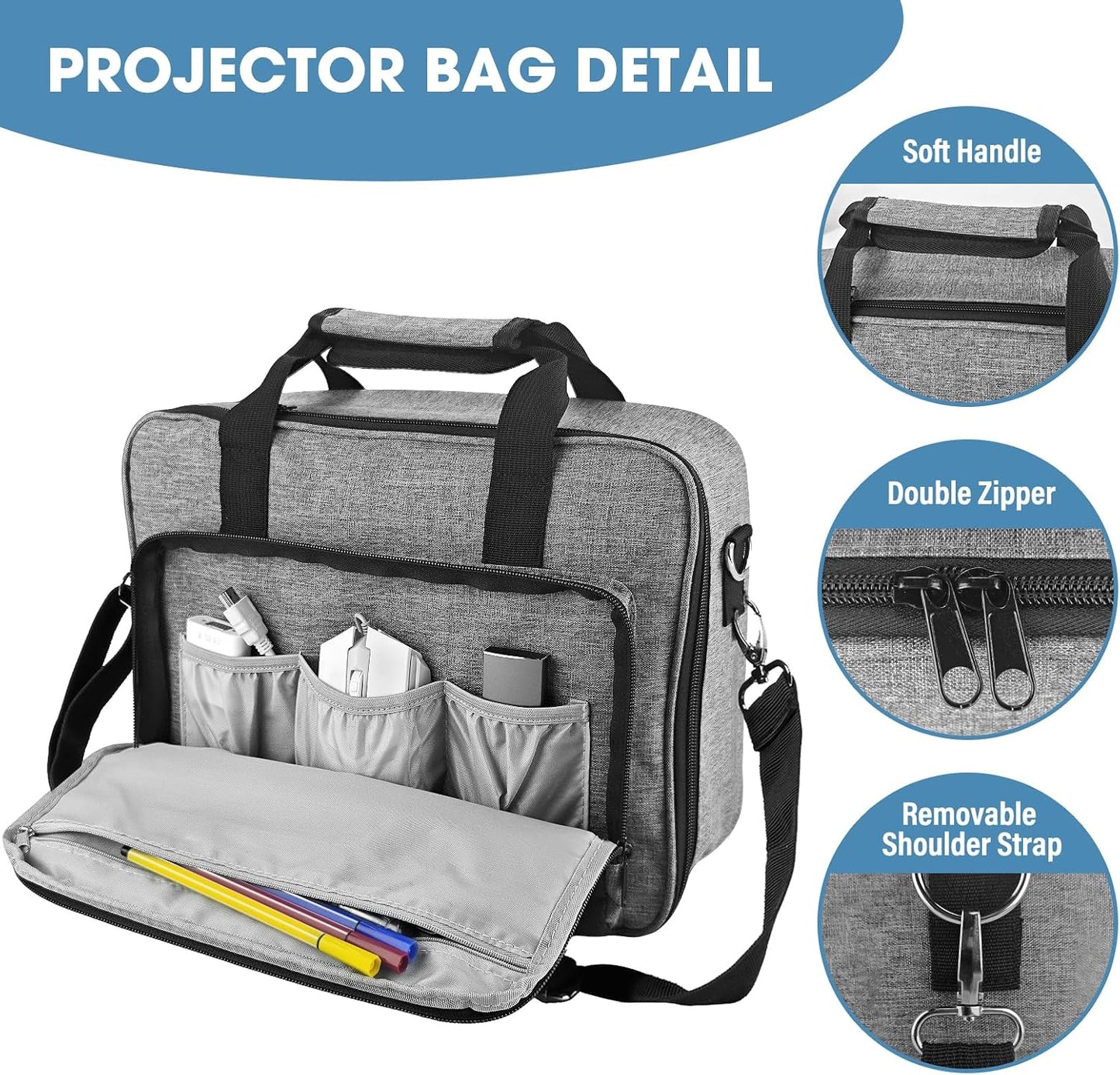 14" 11" 4" ZKOO Projector Carrying Case, Projector Bag Compatible with Most Projectors, Includes Storage Pockets