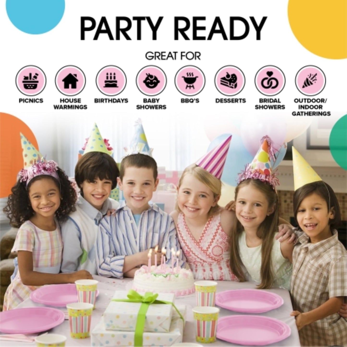 Exquisite Party Solids Pink Plastic Plates For Party Supplies 9" Pink Disposable Plates Heavy Duty 50 Pcs Plastic Dinnerware Sets Heavy Duty 350 GSM Disposable Dinnerware Set