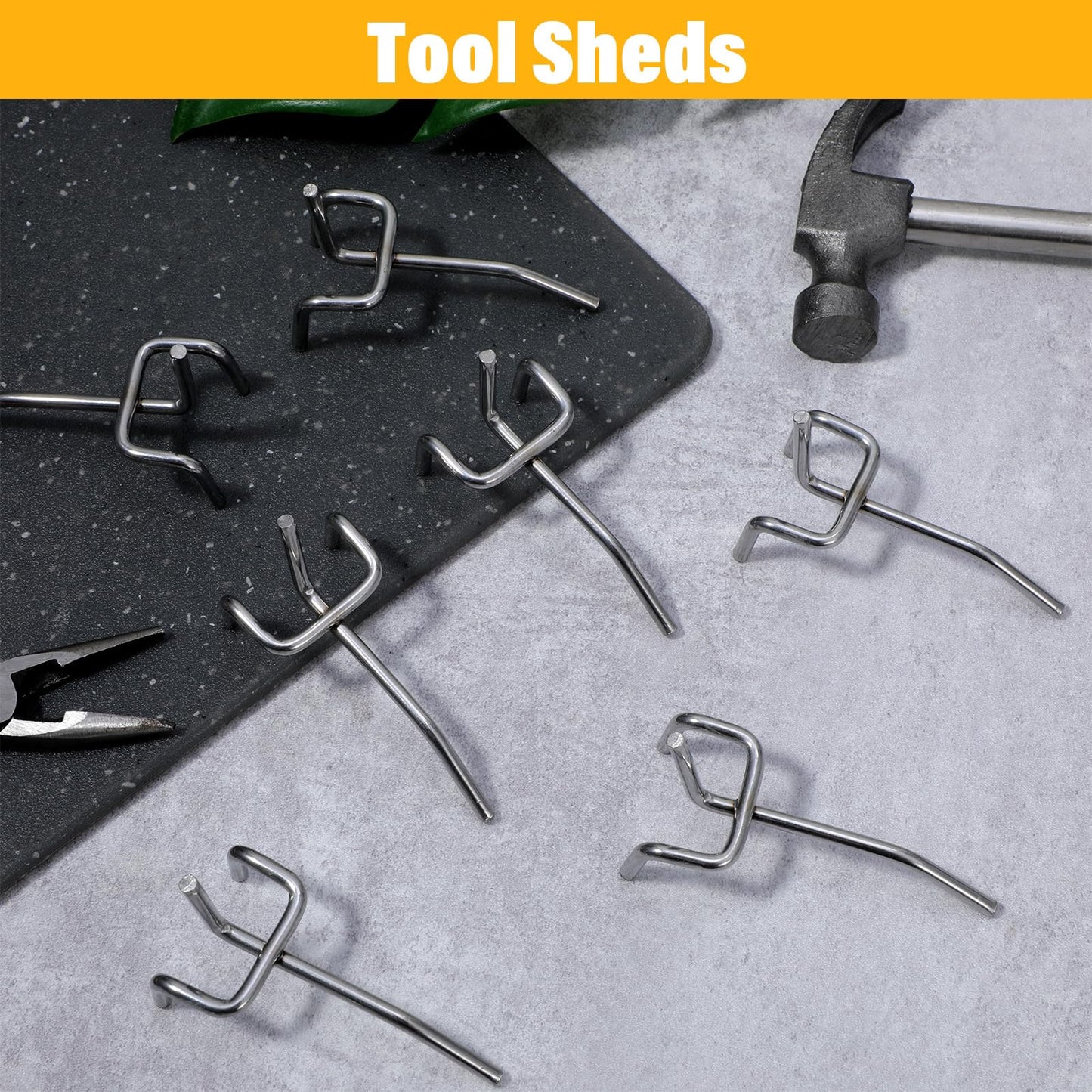 Meyeyaia 100 Pcs Pegboard Hooks 2 Inch Peg Board Shelving Hooks Peg Board Organizer Accessories Pegboard Wall Display Hanging Holders for 1/8 and 1/4 Garage Storage Organizer Tools (Silver)