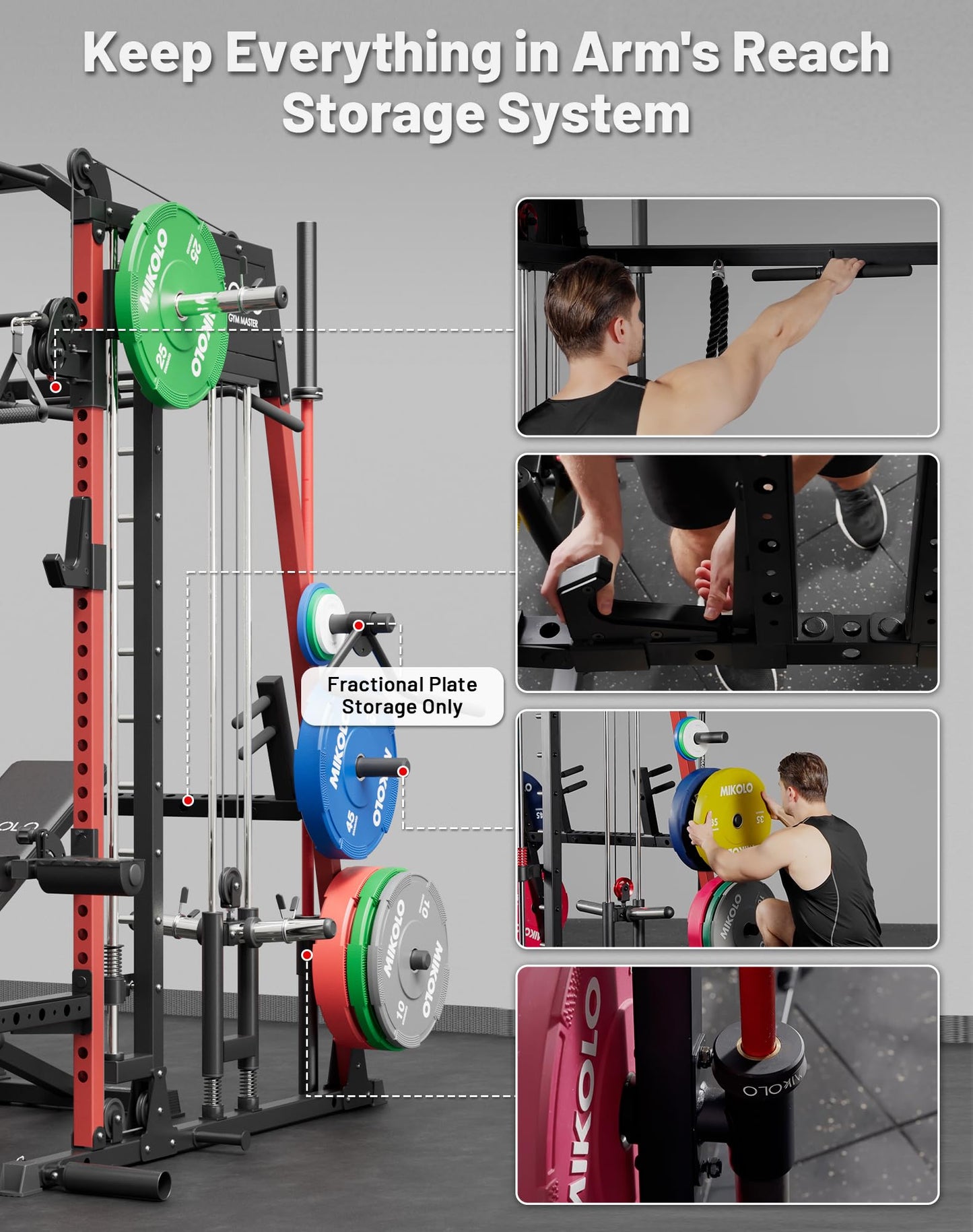 Mikolo Smith Machine, 2200lbs Squat Rack with LAT-Pull Down System & Cable Crossover Machine, Power Rack and Packages