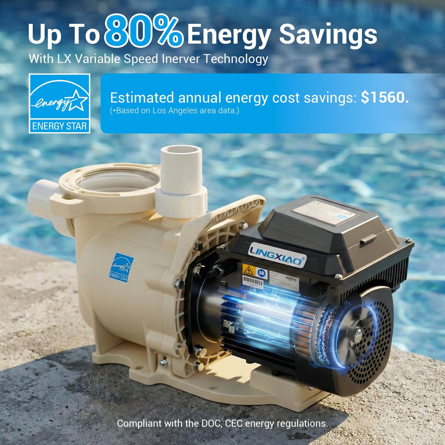 LINGXIAO Smart Variable Speed Pool Pump 2 HP, 115/208-230V, In/Above Pool Pump With Smart Life APP Control, Energy Star Certificate, High Flow & Self Priming - (2025 New Upgrade)