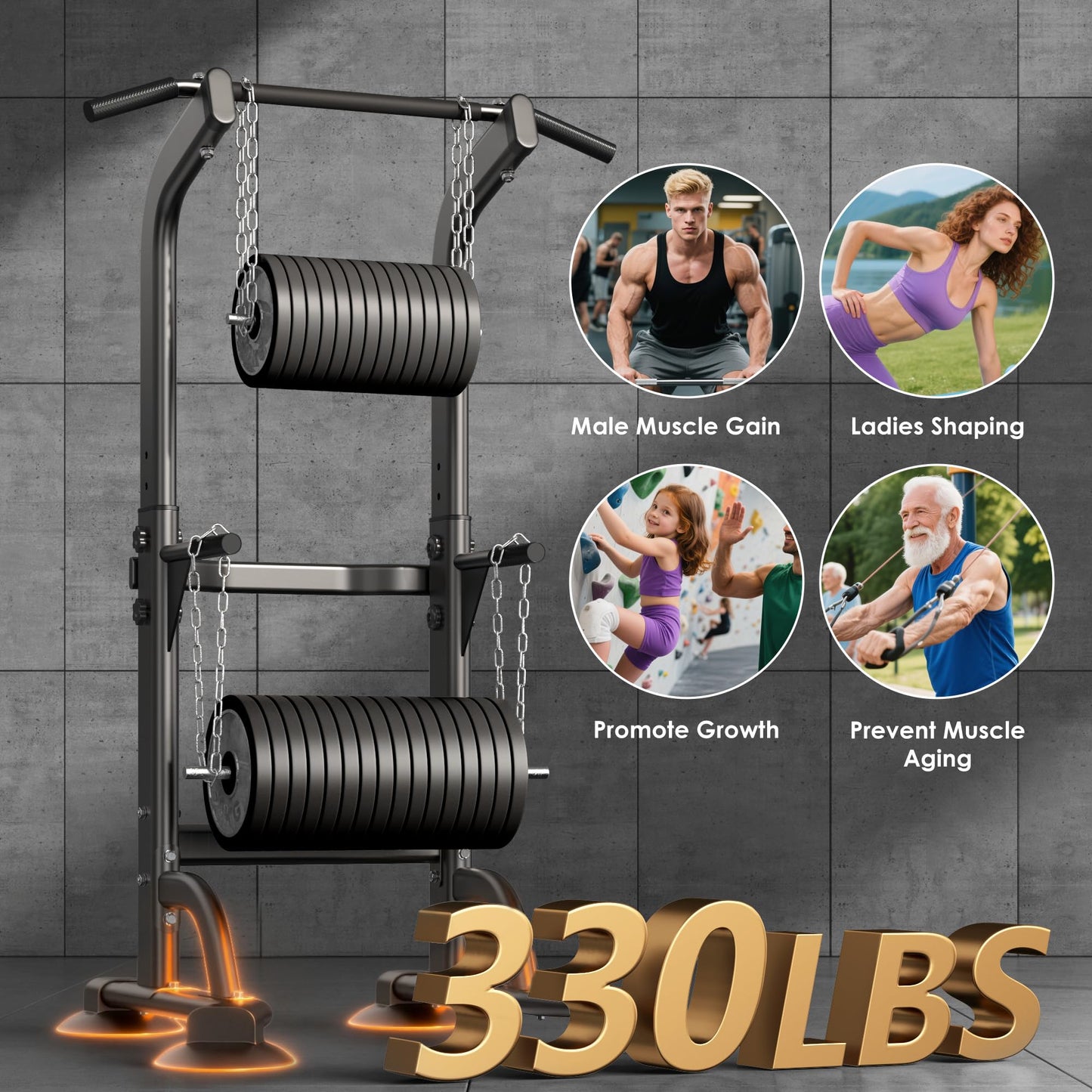 SogesPower Power Tower Dip Station Pull Up Bar for Home Gym Adjustable Height Strength Training Workout Equipment