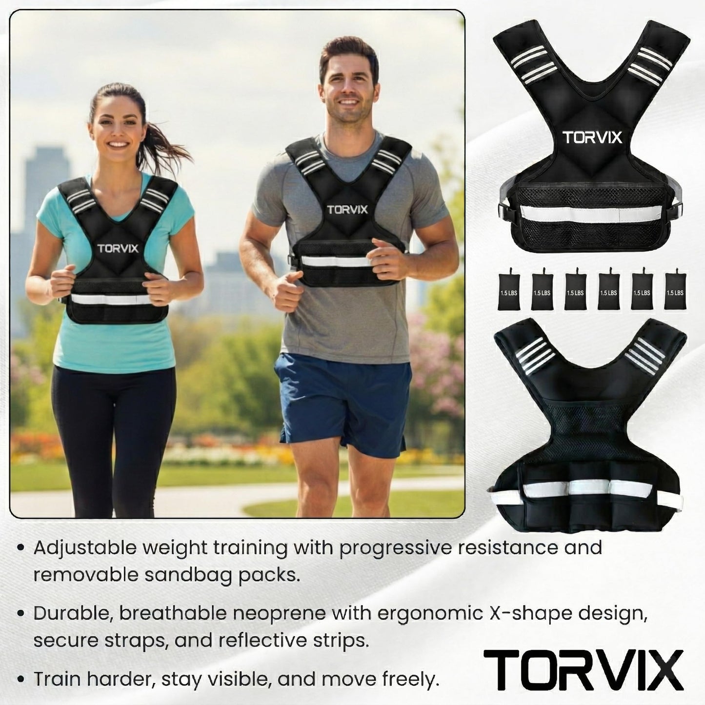Adjustable Weighted Vest for Women and Men 6-15 lbs - Weight Vest for Walking, Weights for Workout Exercise Fitness Gym - Running Walking Training Vest with Reflective Strips & Pocket