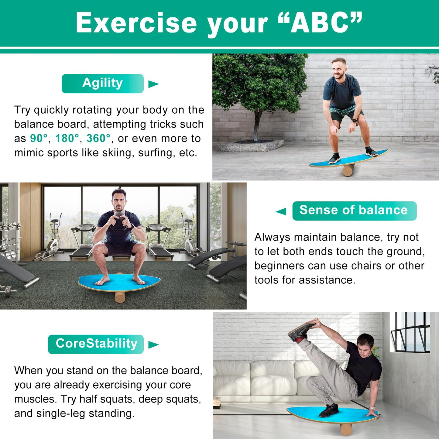 Healfith Balance Boards for Adults,Balance Trainer - Wooden Balance Board,Surface anti-slip treatment Including Roller,Half Ball And Balance Ball