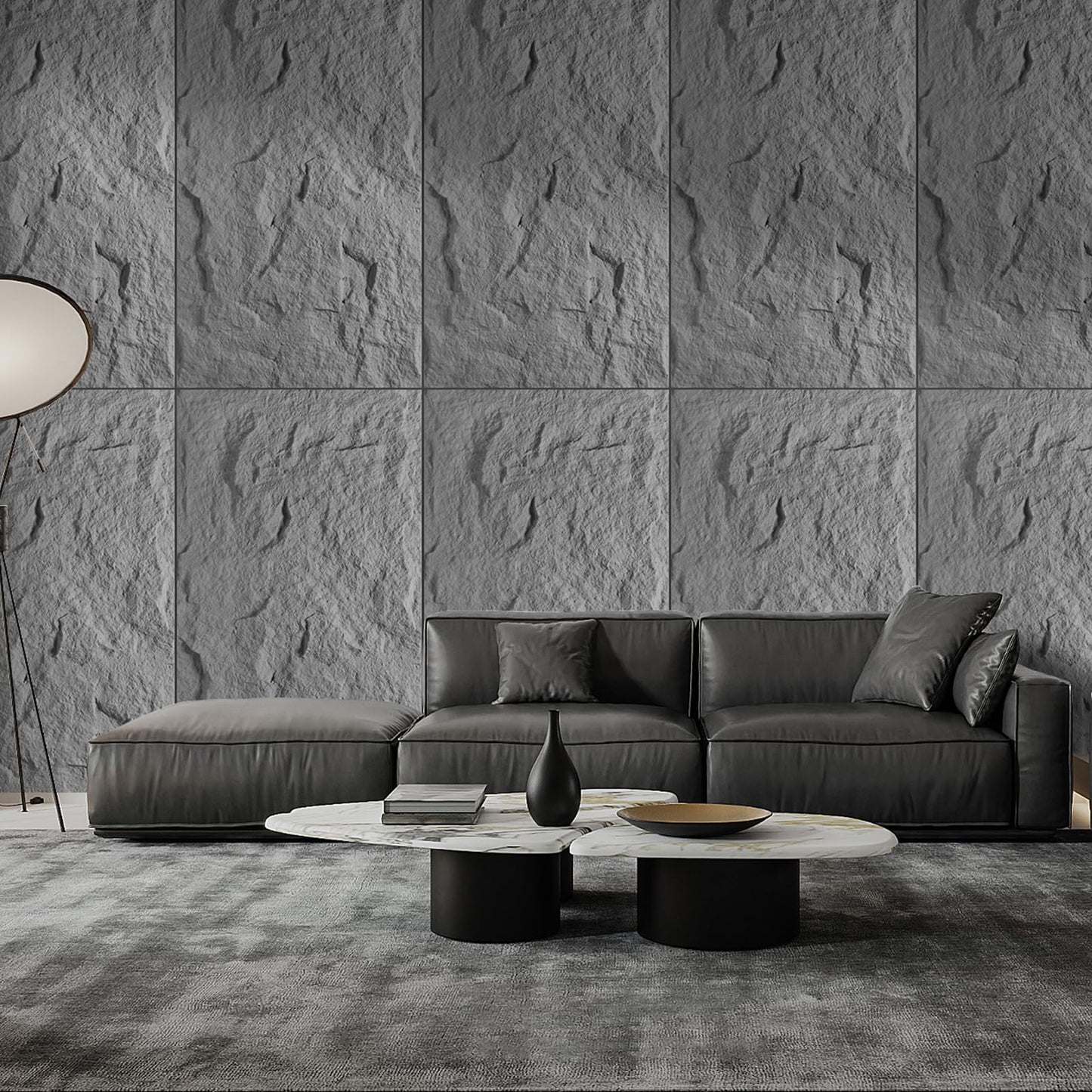 VESLARA 4 PCS Faux Stone Wall Panel 43.3’’ x 23.6’’ PU Wainscoting Panel with Lava Stone Design 3D Wall Panel for Interior Wall Decor Bedroom Living Room Office Cement