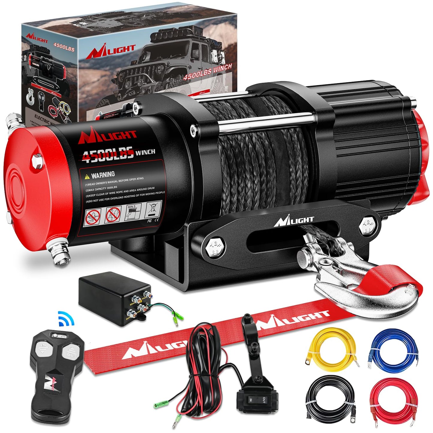Nilight ATV UTV Electric Winch 12V 4500 lb Winches for Towing Trailer Truck Jeep Off Road Portable Waterproof IP67 Winch with Synthetic Rope Wireless & Wired Remote Control Hawse Fairlead Mount Plate