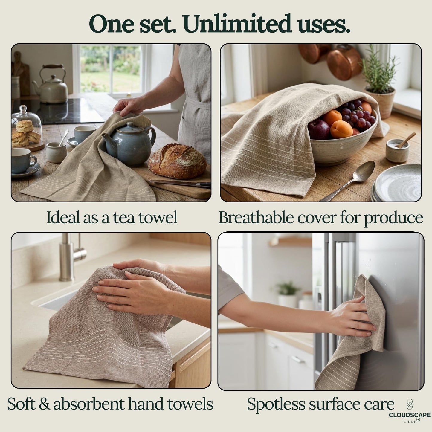 CLOUDSCAPE Kitchen Towels, Set of 6, Premium Cotton Dish Towels for Kitchen, 18" x 28" Oversized Hand Towel, Quick Absorbent & Drying Tea Towel with Hanging Loop -BOR