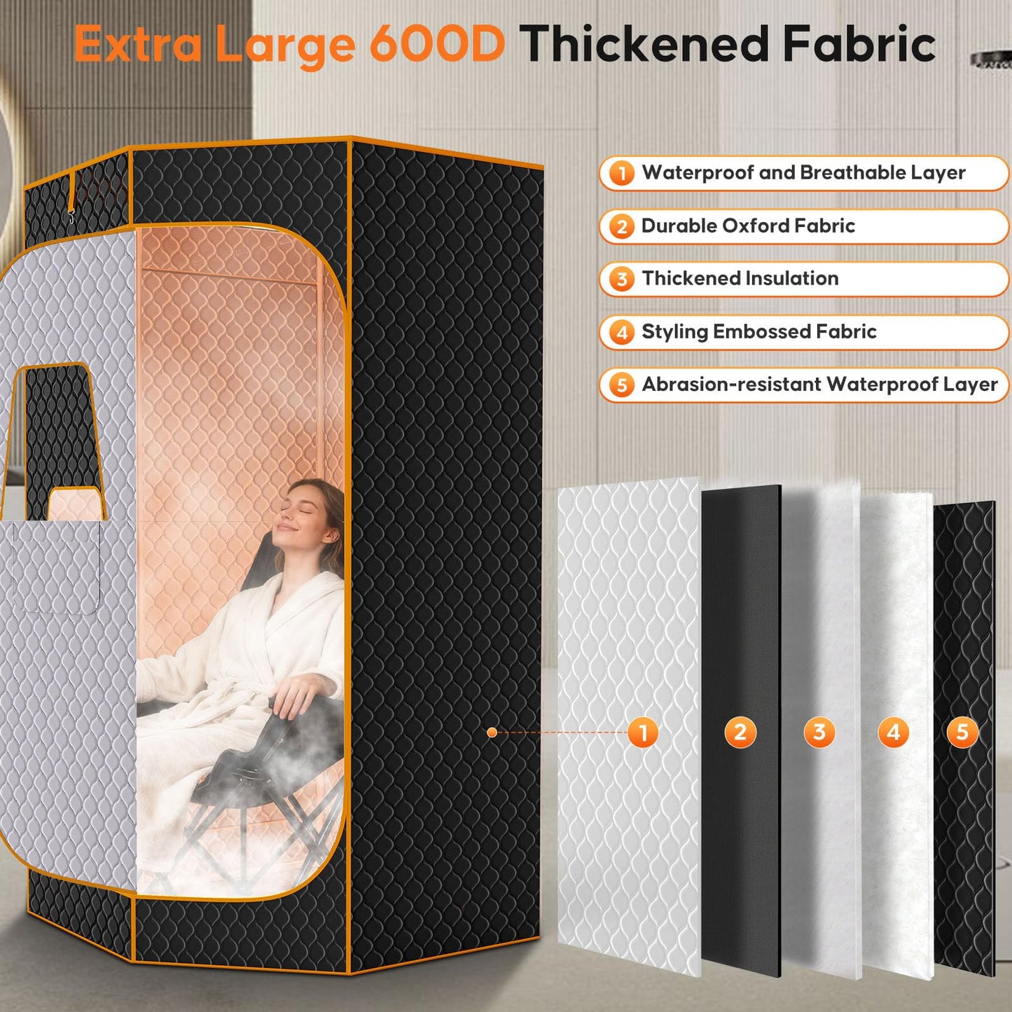 M METERXITY Portable Sauna for Home, Thickened 600D Steam Sauna Tent, Home Sauna Box with 3L 1500w Steamer, 9 Levels Heat, Folding Chair, Remote Control