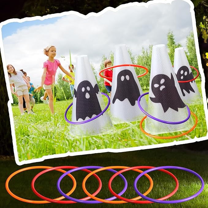 Leitee 6 Sets Candy Corn Ring Toss Game Plastic Cones Ring Toss Combo Set Mini Traffic Cones Toss Game for Sports Training Garden Backyard Outdoor Activities
